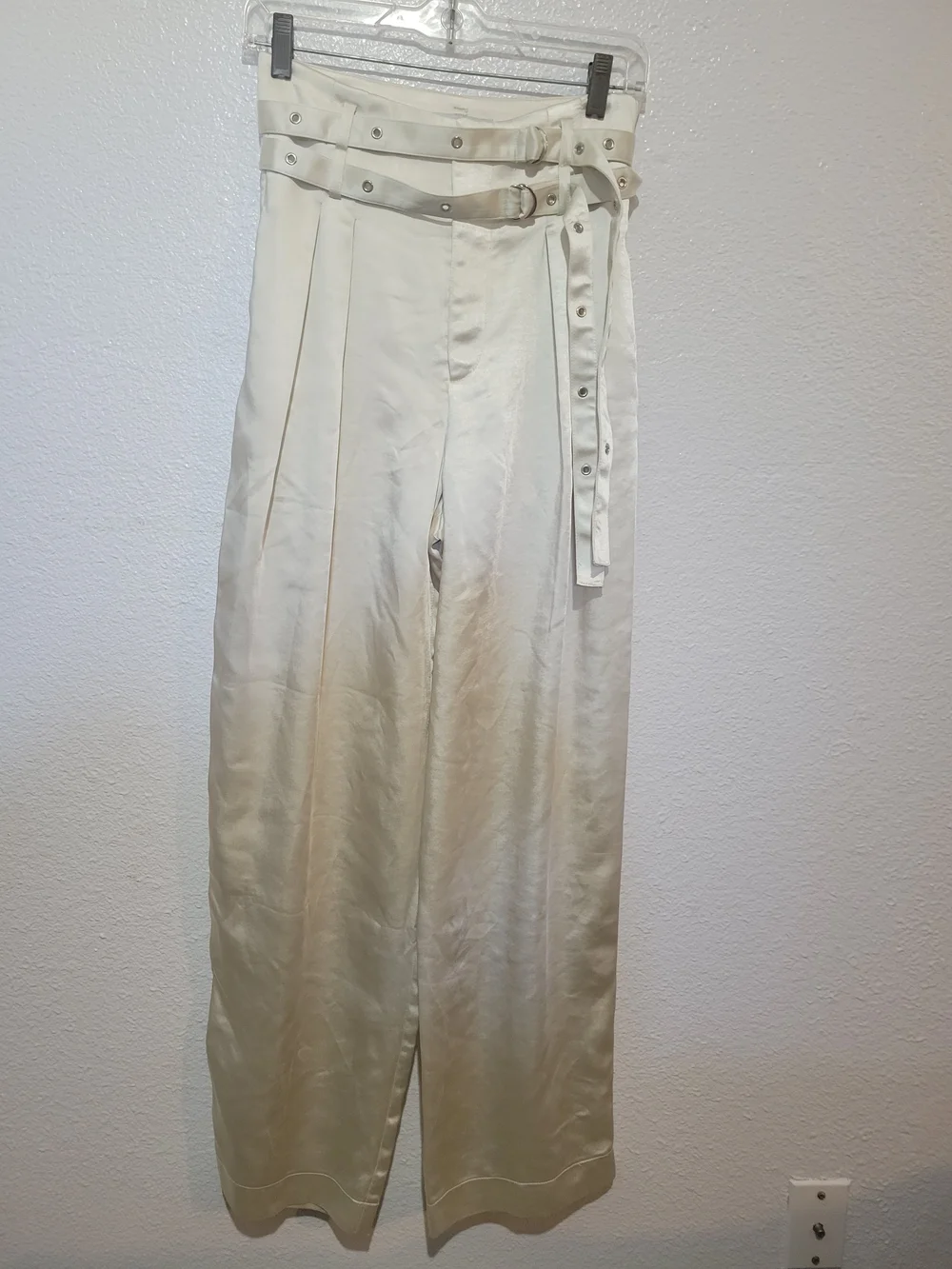 The Noli Shop Ivory Satin High-Waist Wide-Leg Jumpsuit